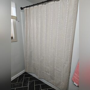 Linen Look Striped Neutral Boho Shower Curtain